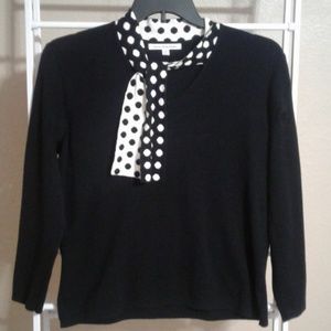 ❣Mercer Street Studio Black Knit Top w/ Polka Dots